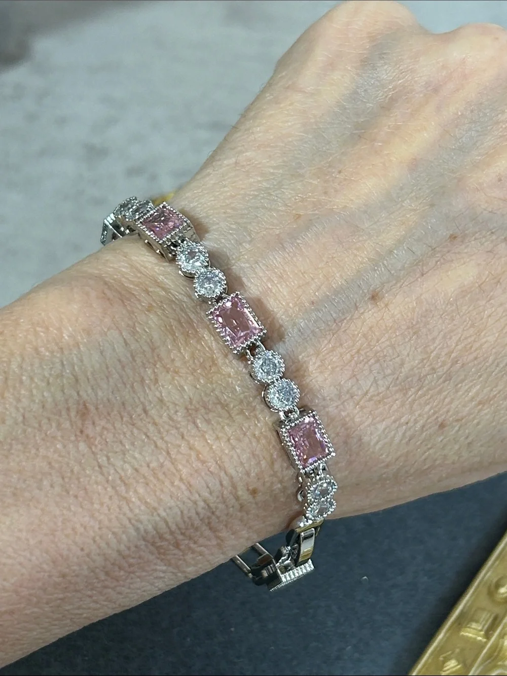 Elegant Pink & Silver Crystal Tennis Bracelet - Women Jewelry